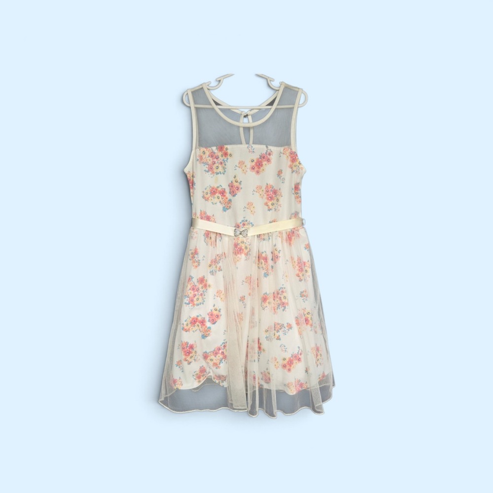 Lily Rose Girls Floral Tulle Party Dress Ivory Pink Orange Mesh Size 12
